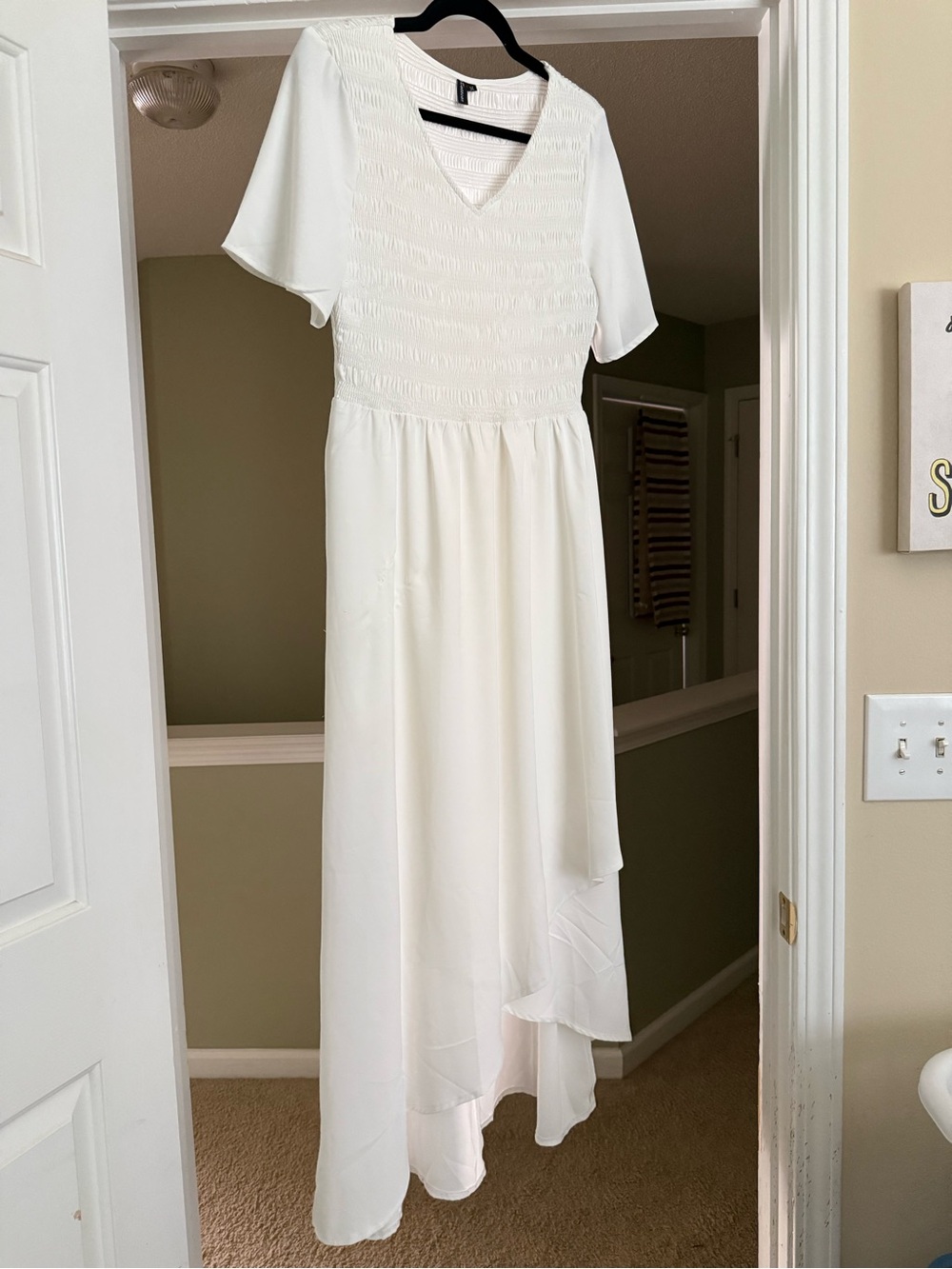 White V-Neck Smocked Waist Midi Dress